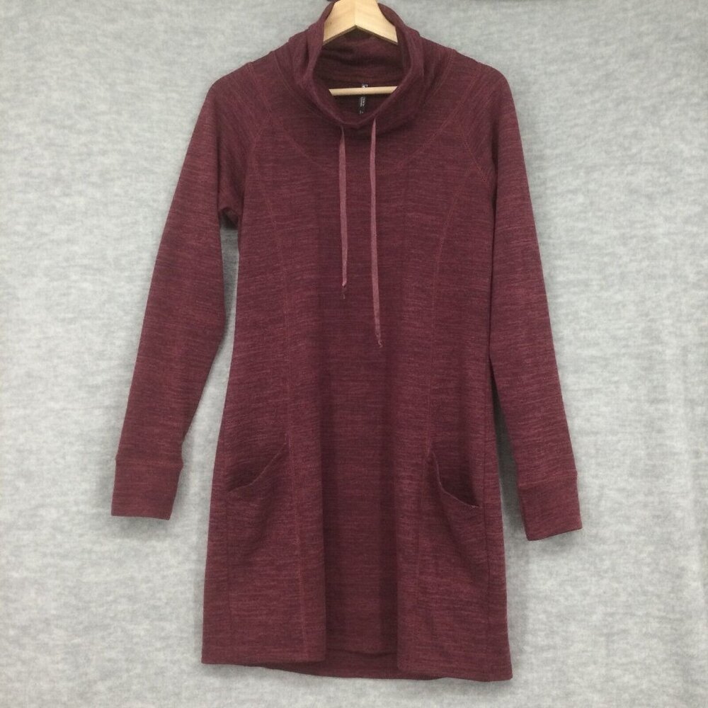 Women's Long Sleeve Cowl Neck Tunic Dress in Burgundy